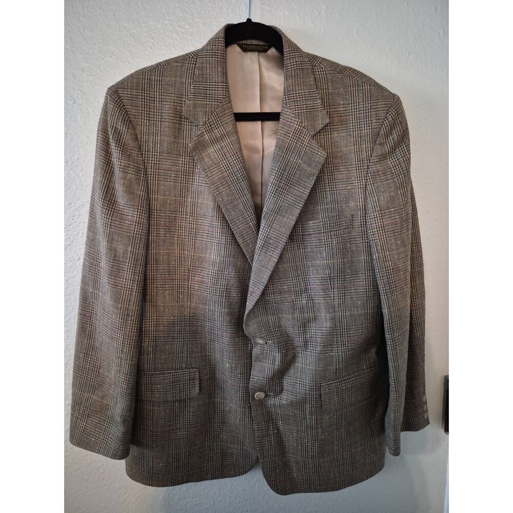 VTG Sutter & Grant Mens Tweed Sport Coat Blazer Fits 44R Brown Herringbone